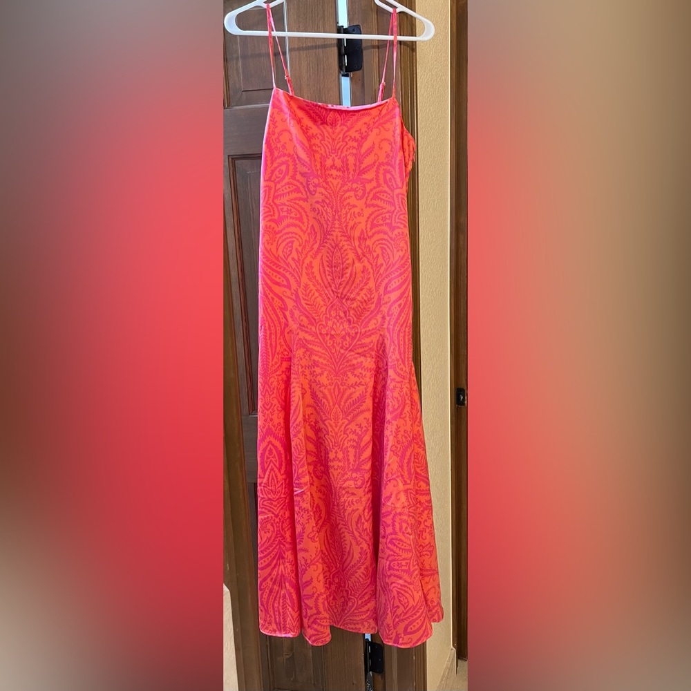 LOFT slip dress in pink and orange paisley print, size 2